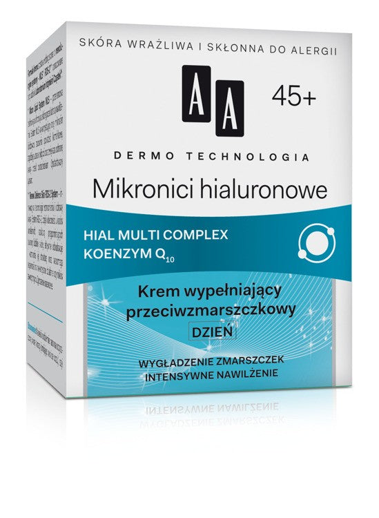 DERMO TECHNOLOGY Hyaluron Microni 45+. Anti-wrinkle filling day cream, 50 ml capacity.