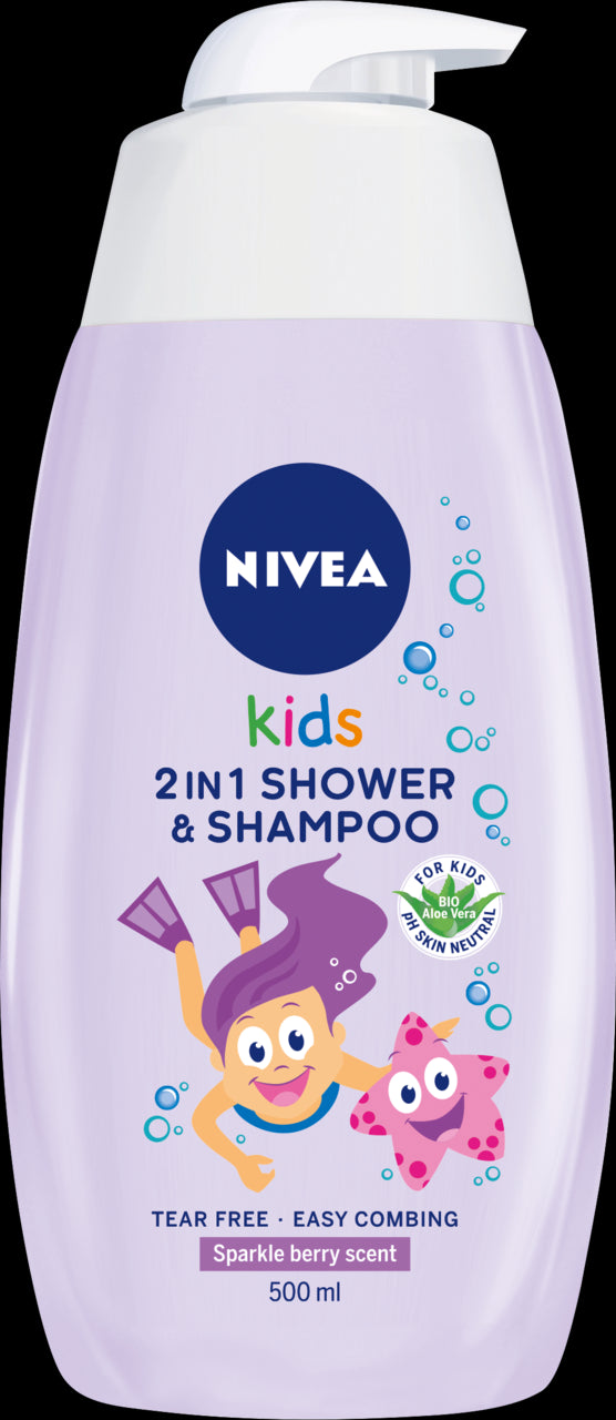 NIVEA KIDS - body and hair washing gel for children, 2-in-1, with the scent of Fruit Jelly, 500 ml capacity