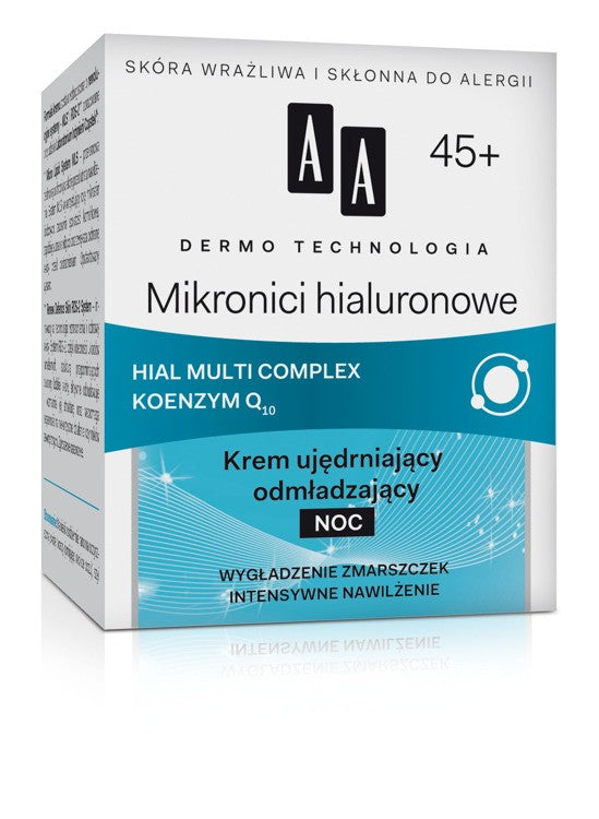 DERMO TECHNOLOGY Hyaluron Microni 45+. Firming rejuvenating night cream, 50 ml capacity.