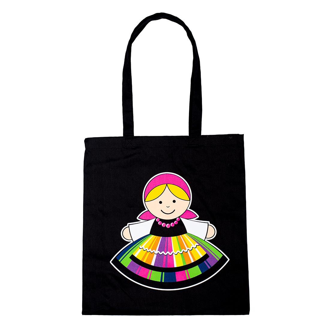 Folkstar - black cotton bag, Łowicz woman, 1 pc