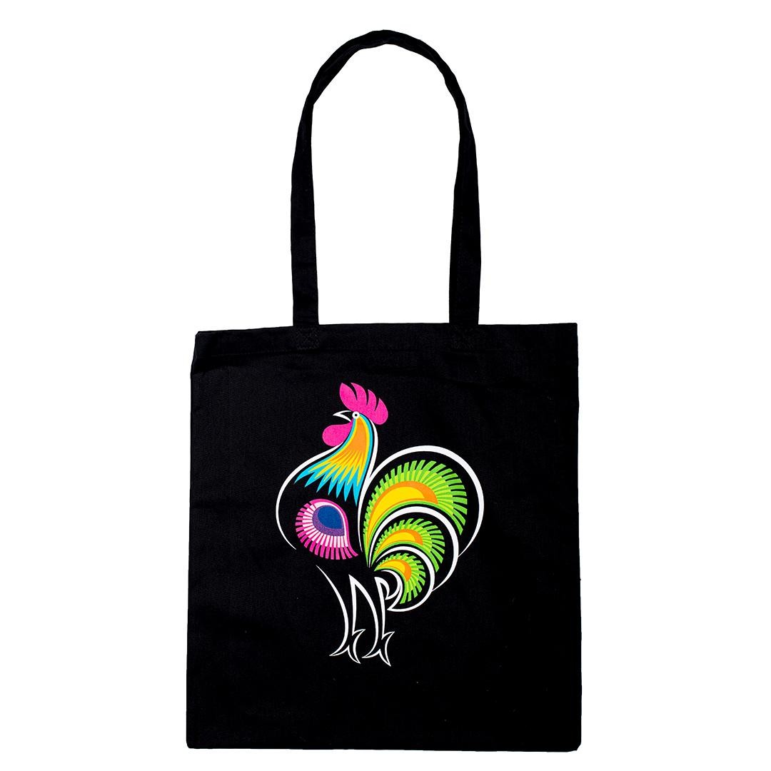 Folkstar - black cotton bag, Łowicz Rooster, 1 piece