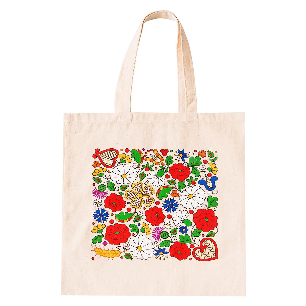 Folkstar - cream colored cotton bag, kociewski pattern, 1 pc