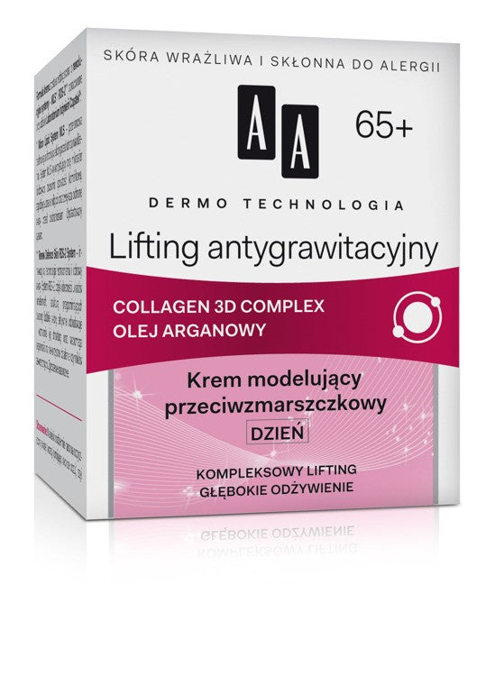 DERMO TECHNOLOGY Anti-Gravity Lifting 65+. Anti-wrinkle modeling day cream, 50 ml capacity.