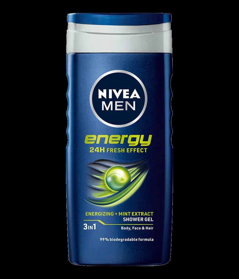 Nivea Men Energy - energizing, with mint extract, 3-in-1 shower gel, 24h freshness effect, 250 ml capacity