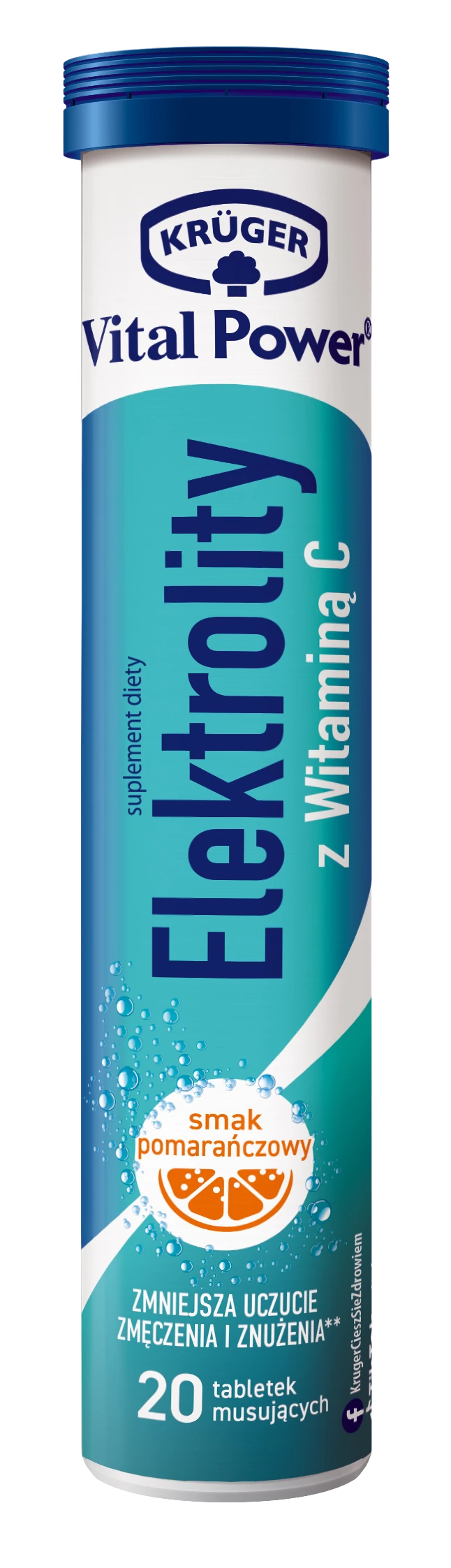 Krüger Vital Power - Electrolytes with Vitamin C Effervescent Tablets, Orange Flavor – 20 Tablets, Net Wt. 3.03 oz (86 g)