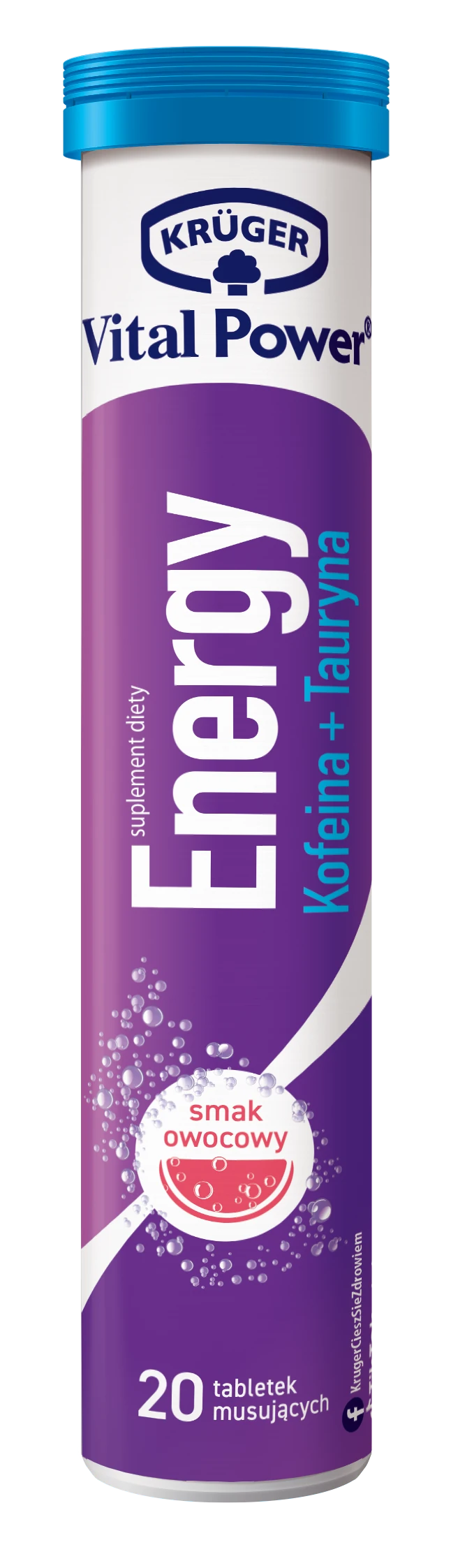 Krüger Vital Power Energy - Effervescent Tablets with Caffeine, Taurine & B Vitamins – Fruit Flavor, 20 ct